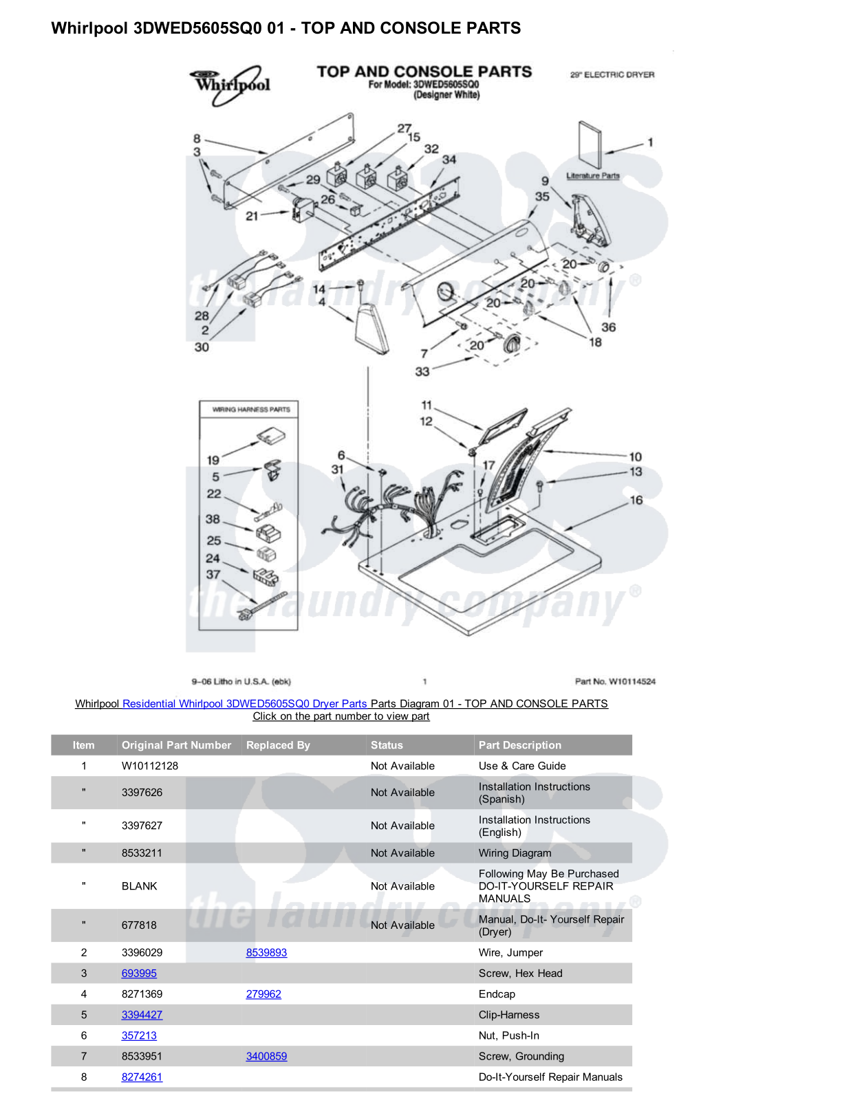 Whirlpool 3DWED5605SQ0 Parts Diagram