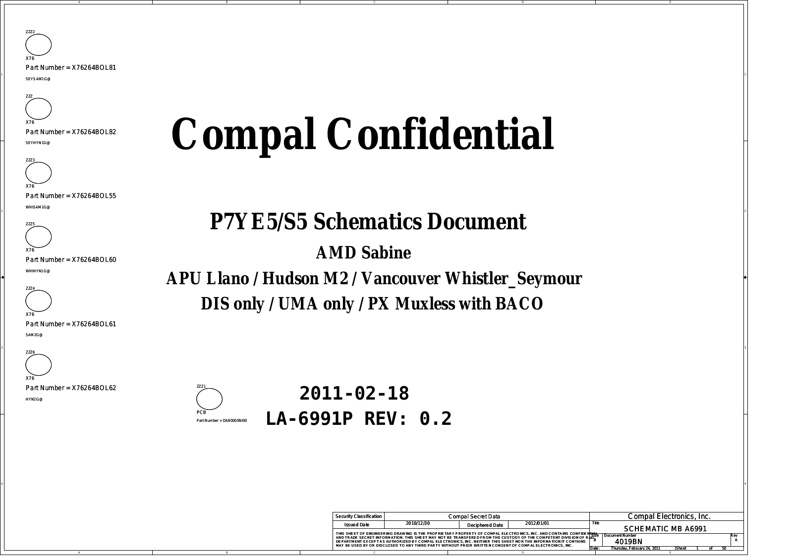 Acer LA-6991P P7YE5, Aspire 7560, Aspire 7560G, Aspire 7760, LA-6991P P7YS5 Schematic