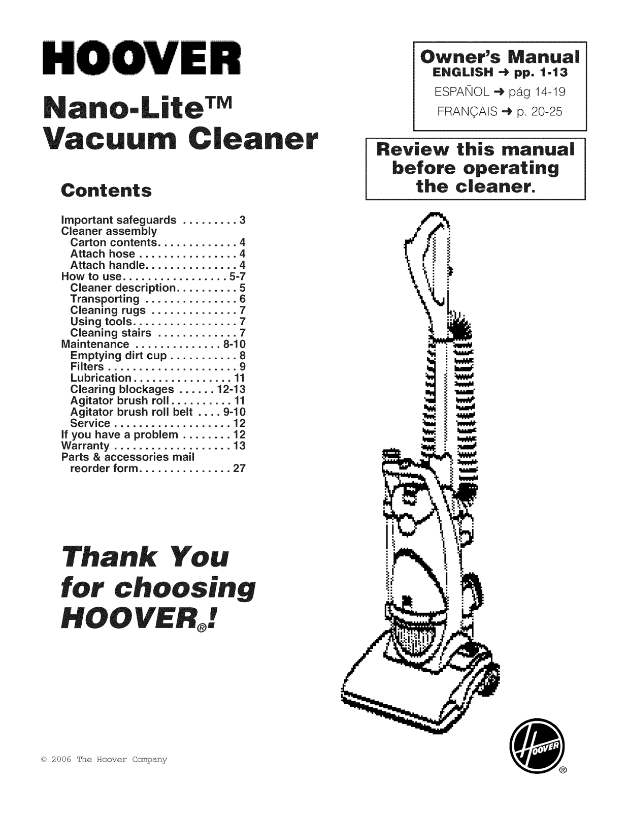 Hoover U2440-900 Owner’s Manual