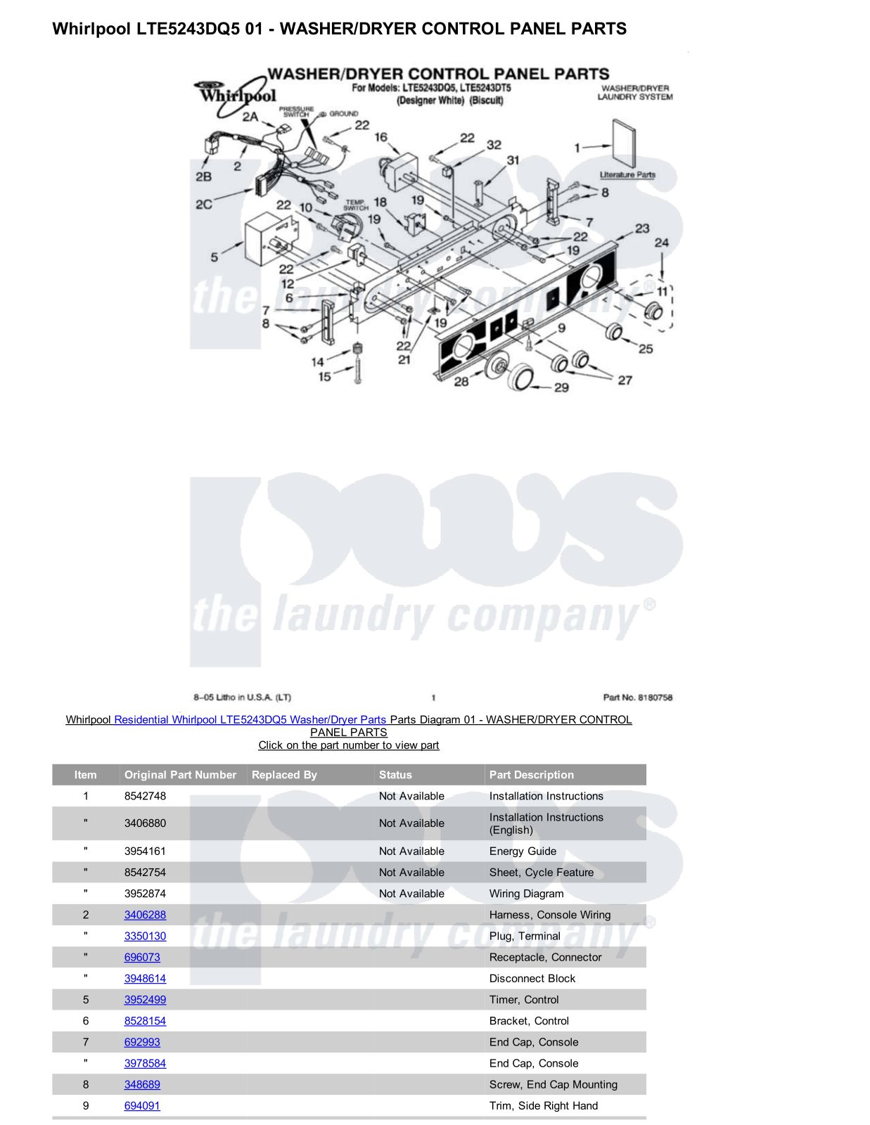 Whirlpool LTE5243DQ5/Dryer Parts Diagram