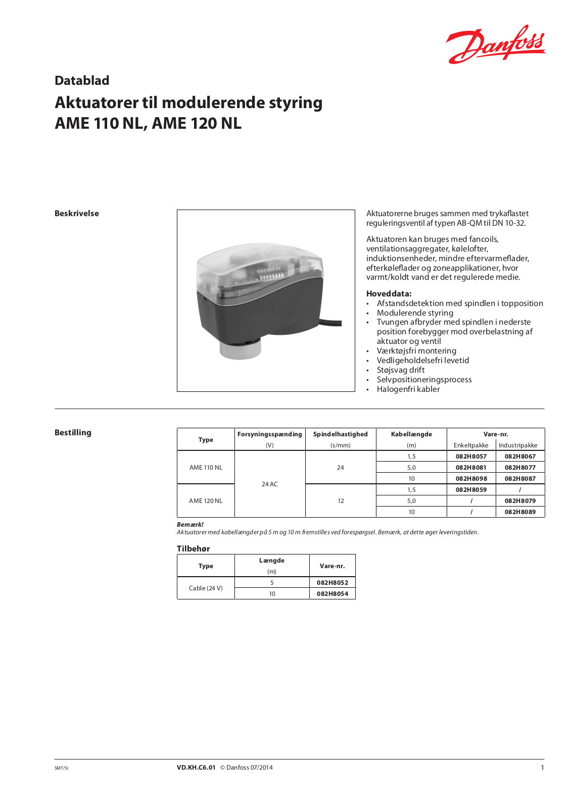 Danfoss AME 110 NL, AME 120 NL Data sheet