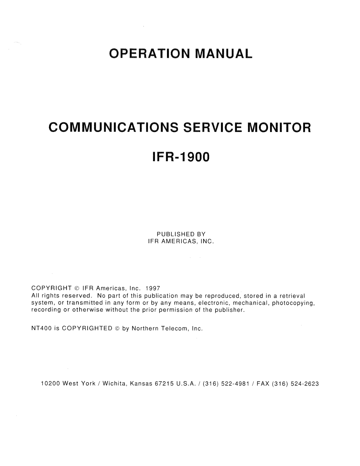 IFR 1900 User Manual