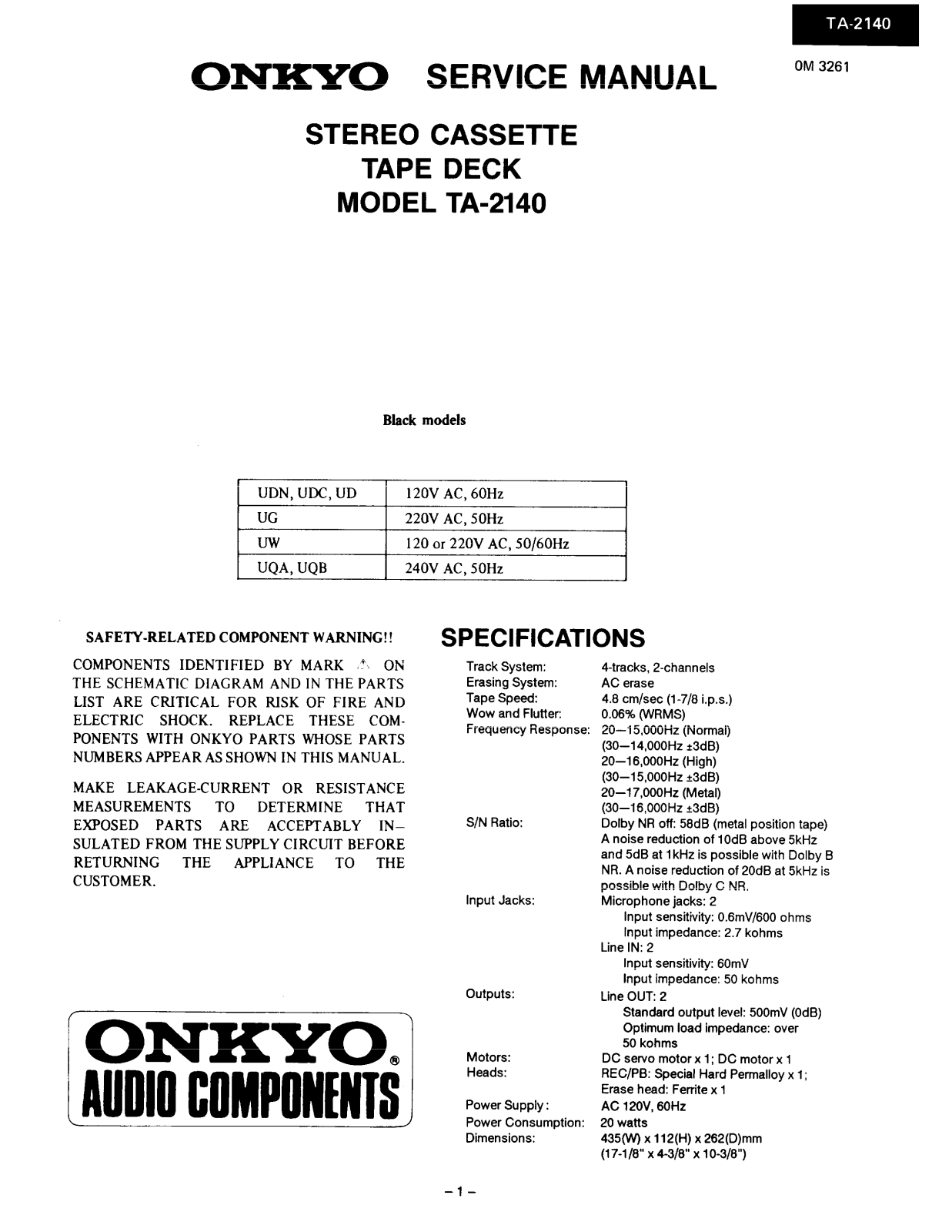 Onkyo TA-2140 Service manual