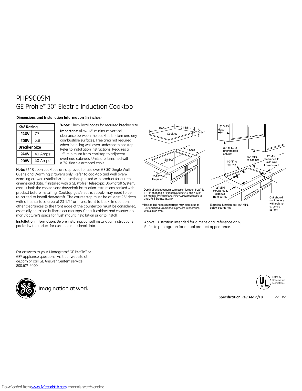 GE Profile PHP900SMSS, Profile PHP900SM Dimensions And Installation Information