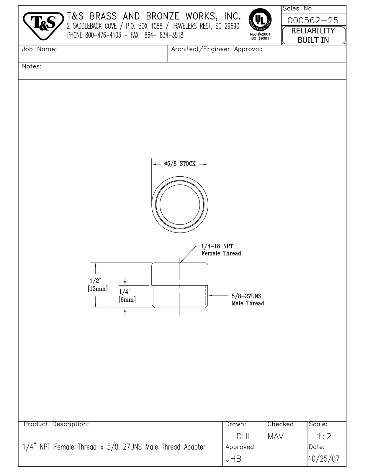 T&S Brass 000562-25 User Manual