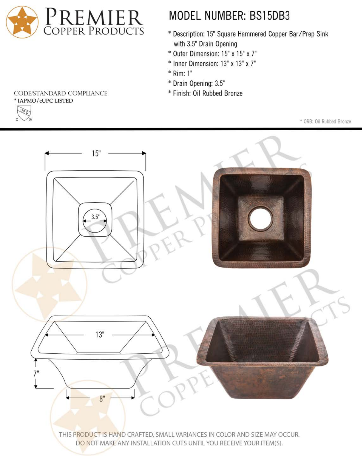 Premier Copper Products IER1795 Specifications - ManualMachine.com