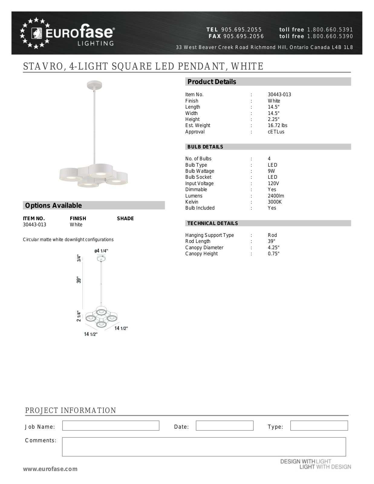Eurofase XEO4099 Specifications - ManualMachine.com