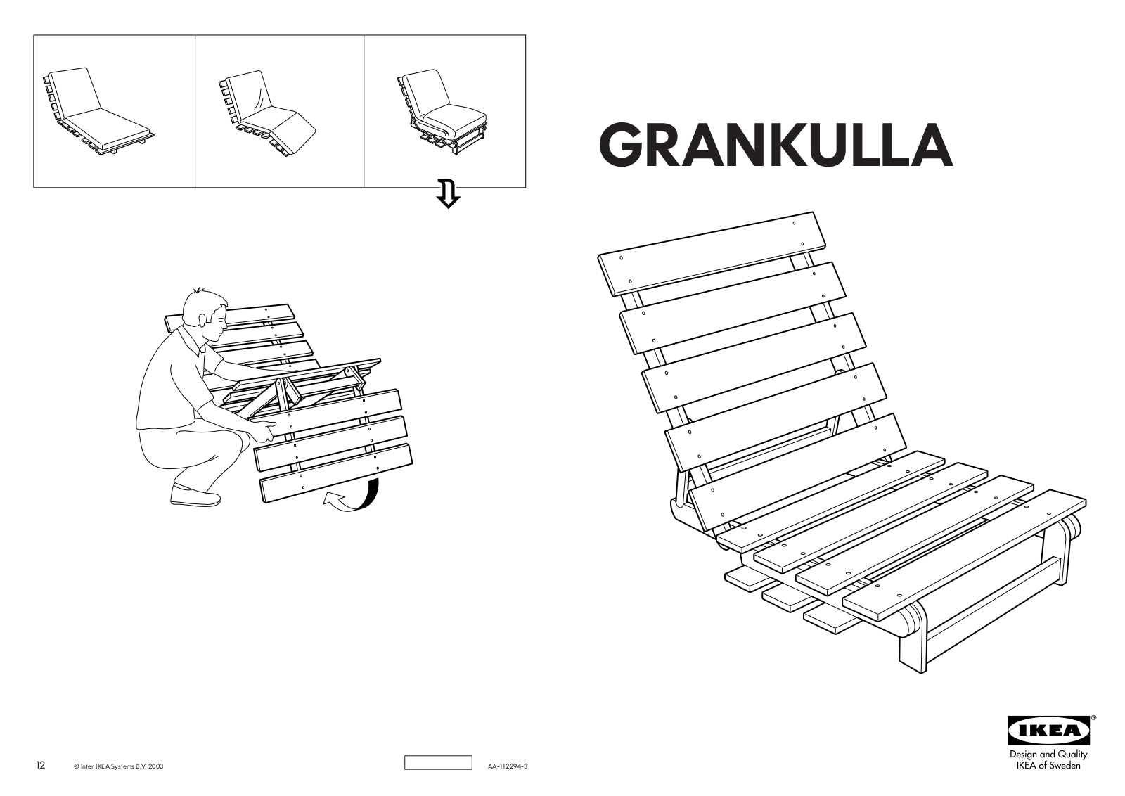 IKEA GRANKULLA FUTON CHAIR FRAME 28X43X32 Assembly Instruction