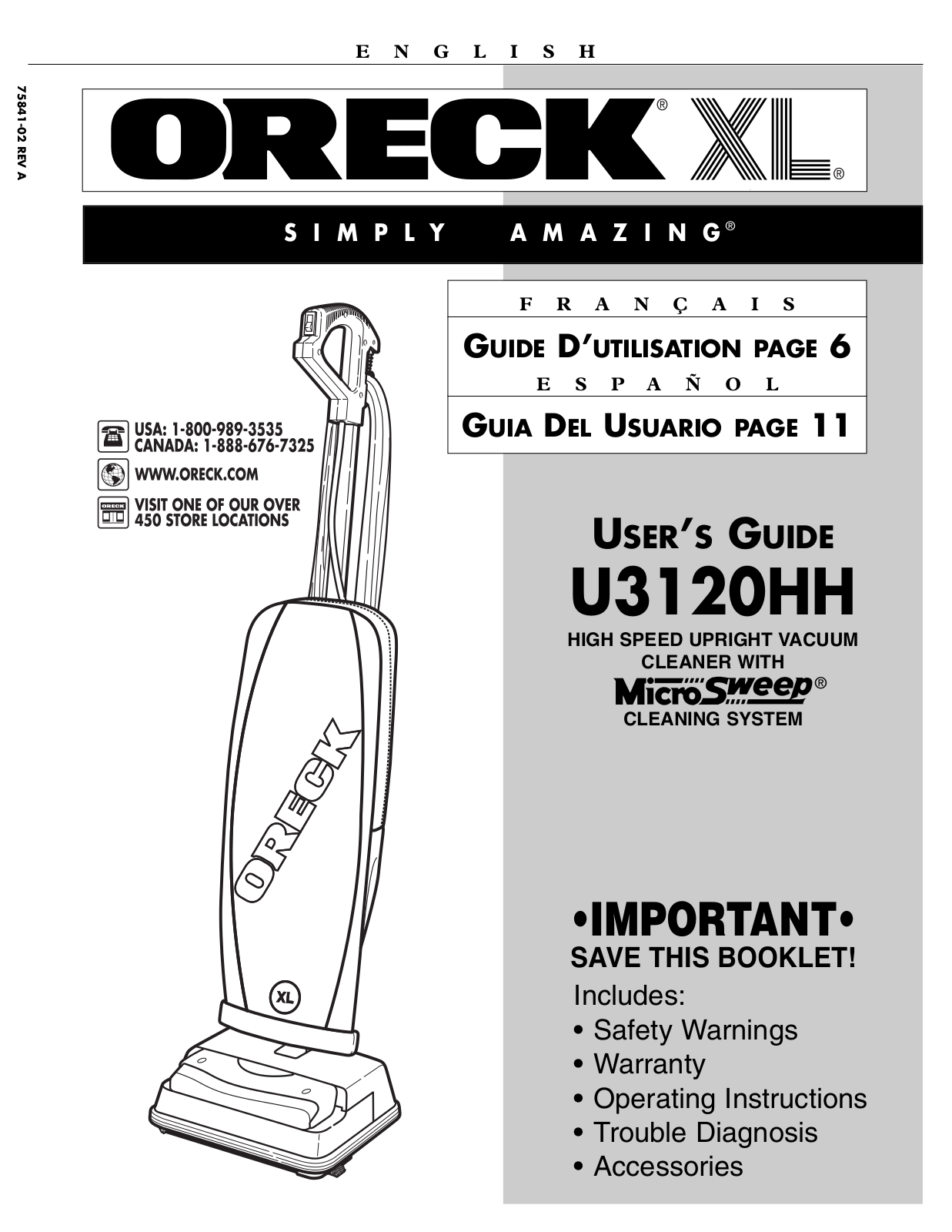 Oreck U3120HH User Manual