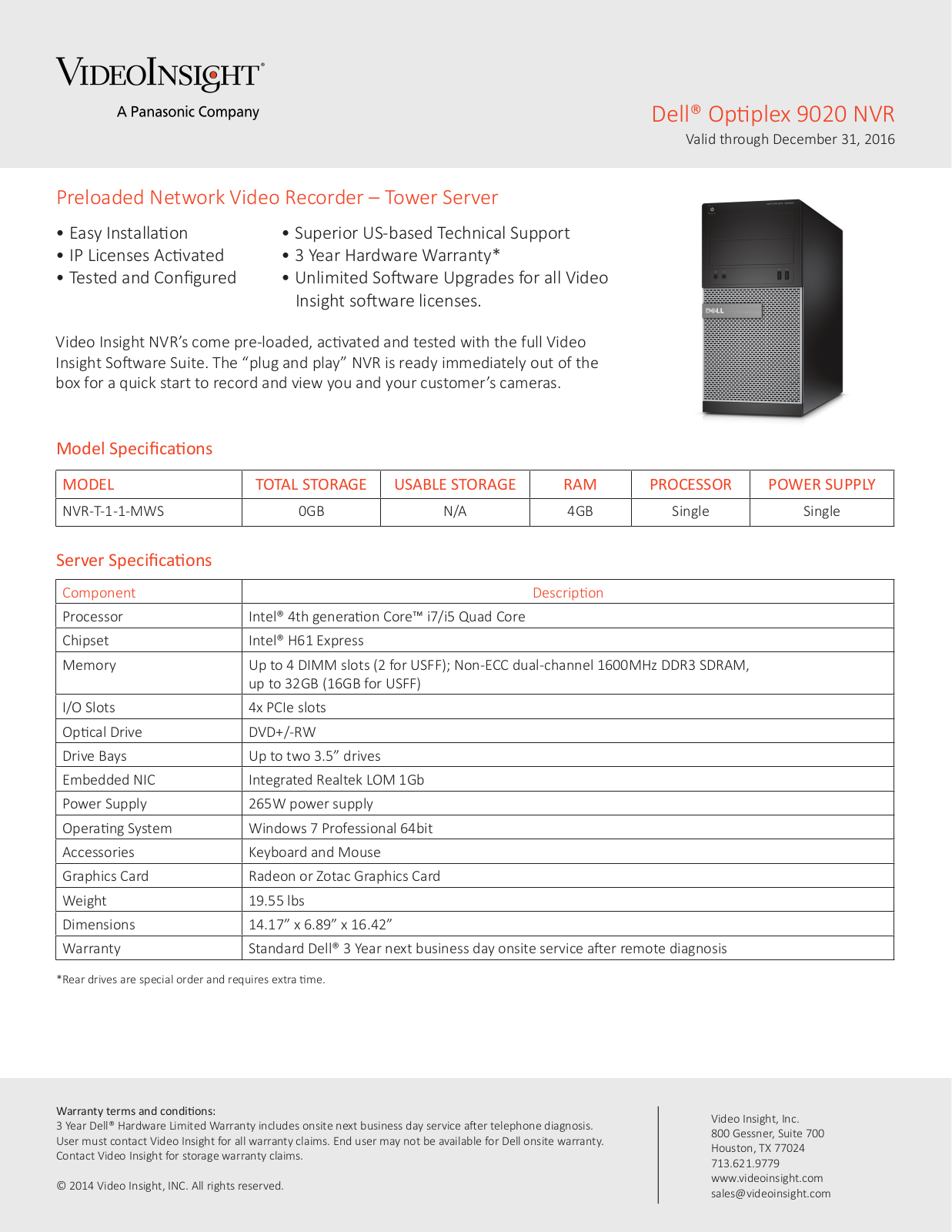 Panasonic NVR-T-1-1-MWS Specsheet