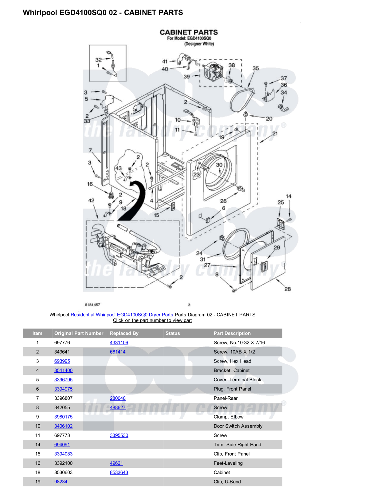 Whirlpool EGD4100SQ0 Parts Diagram