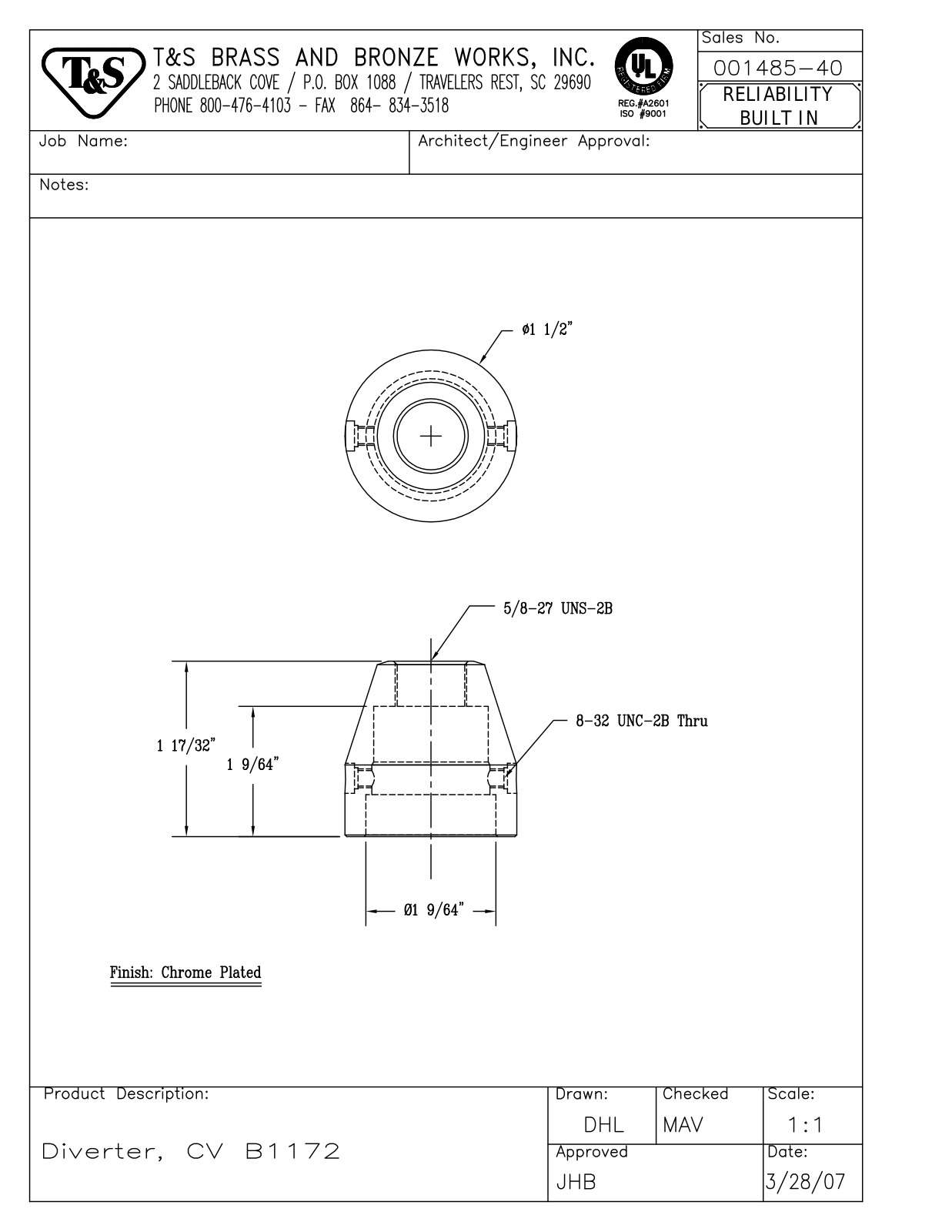 T&S Brass 001485-40 User Manual