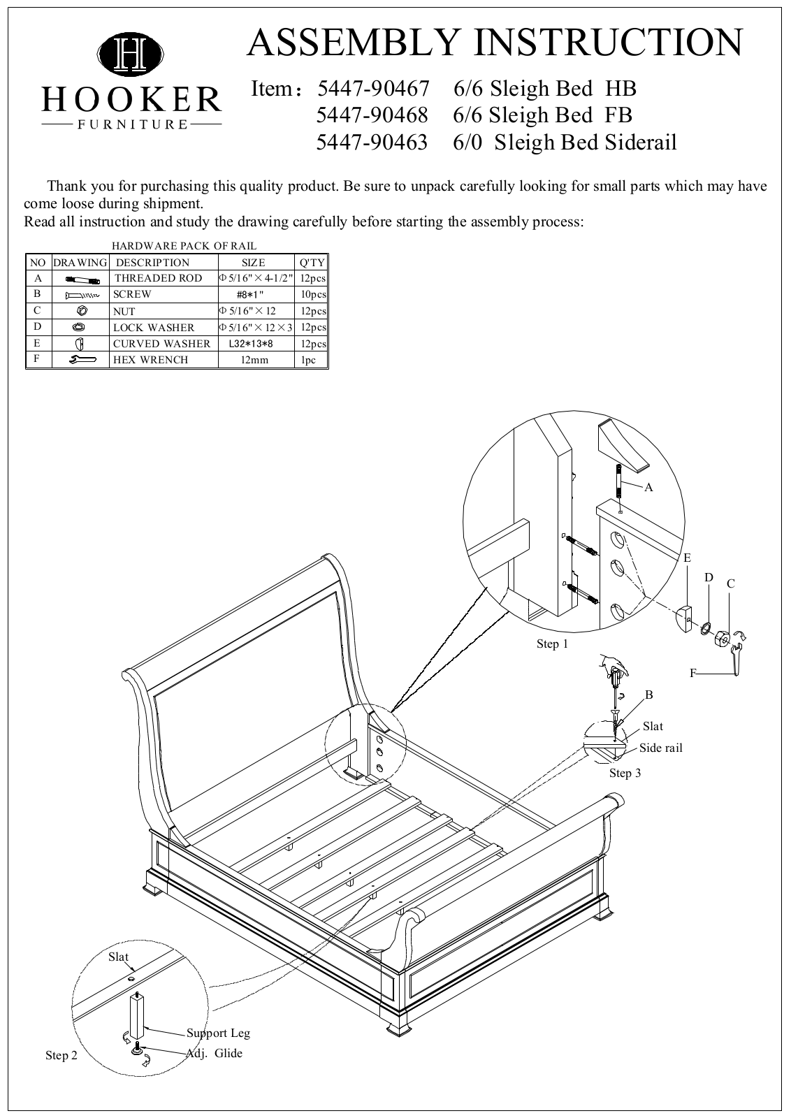 Hooker Furniture 544790466TOFFEE Assembly Guide