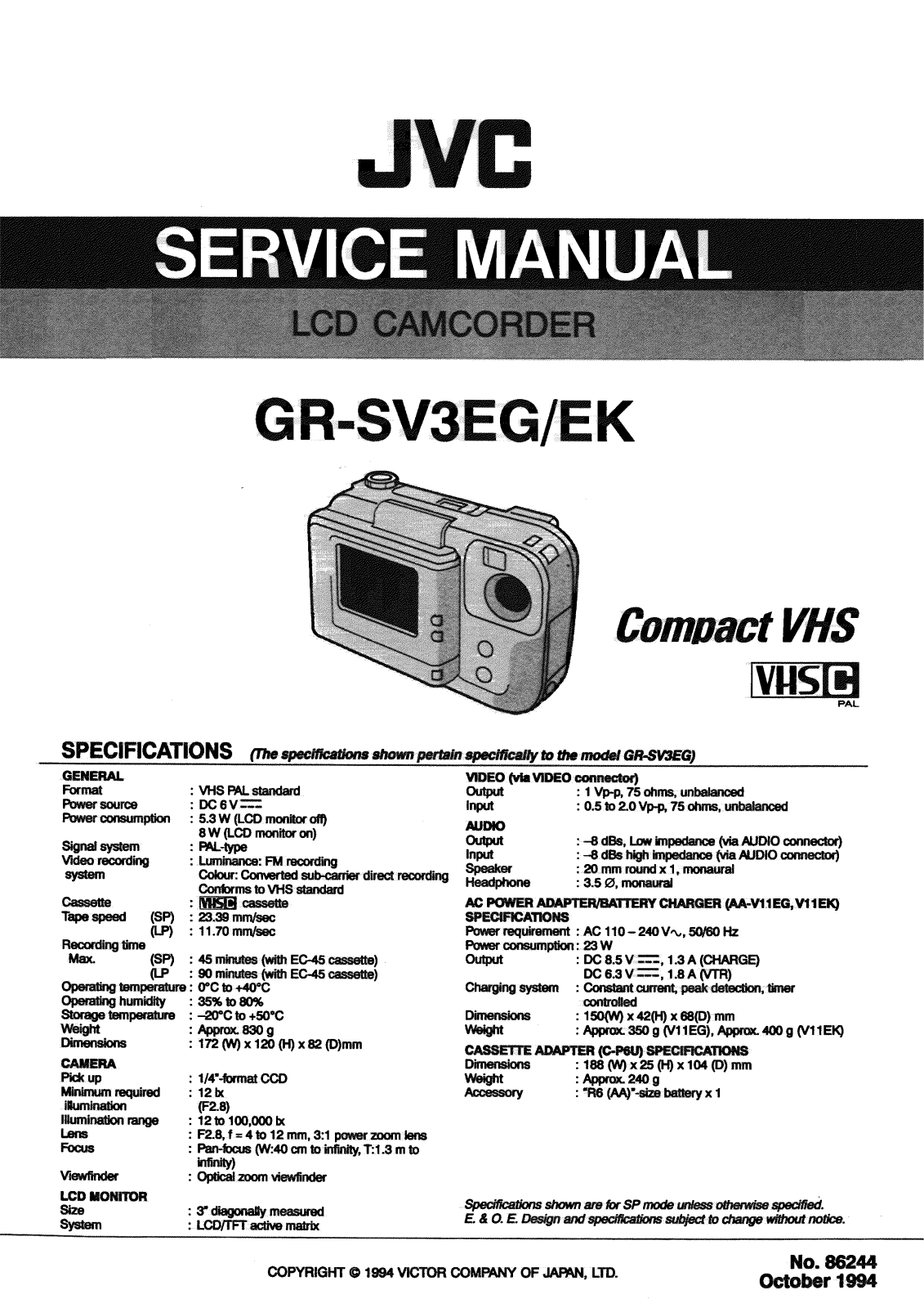 JVC GR-SV3EG, GR-SV3EK Service Manual