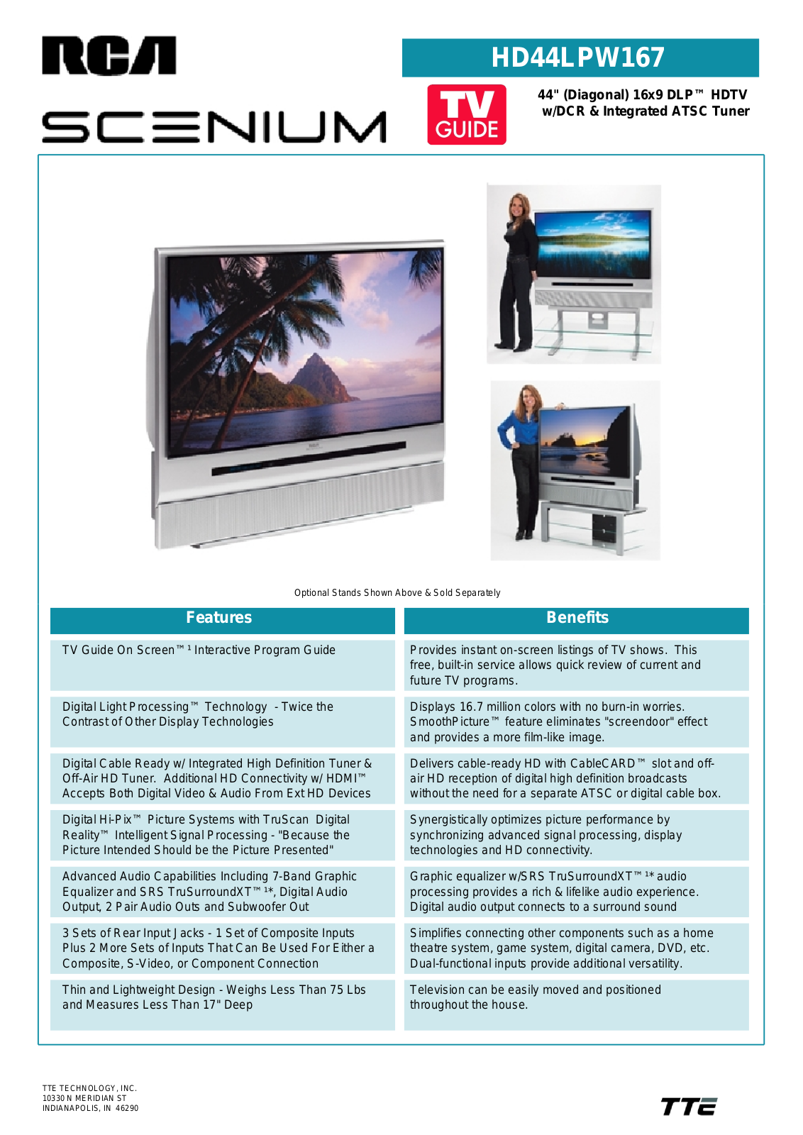 RCA HD44LPW167 Specification Sheet