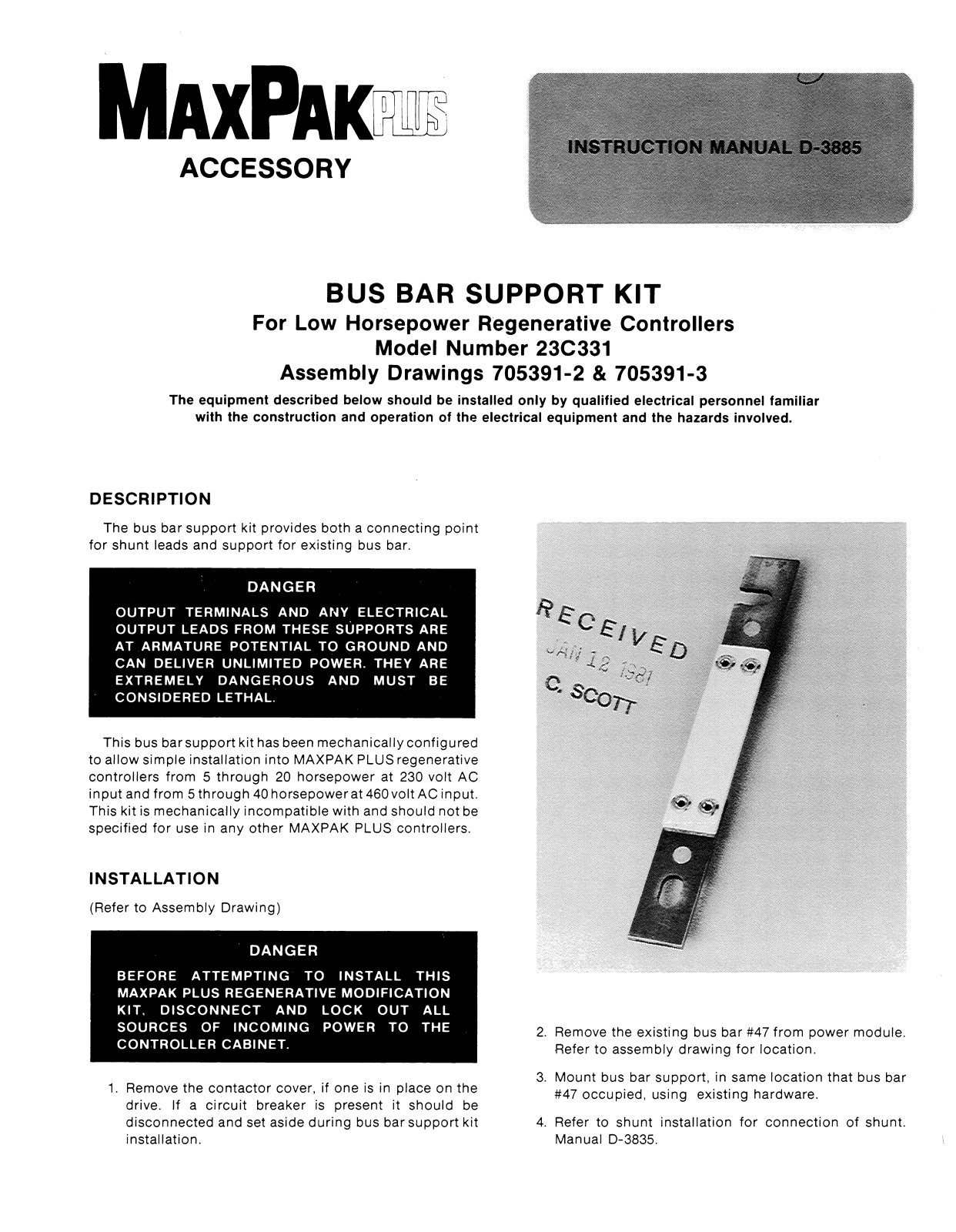 Rockwell Automation MaxPak Plus Low HP Non RG Bus Bar Support User Manual