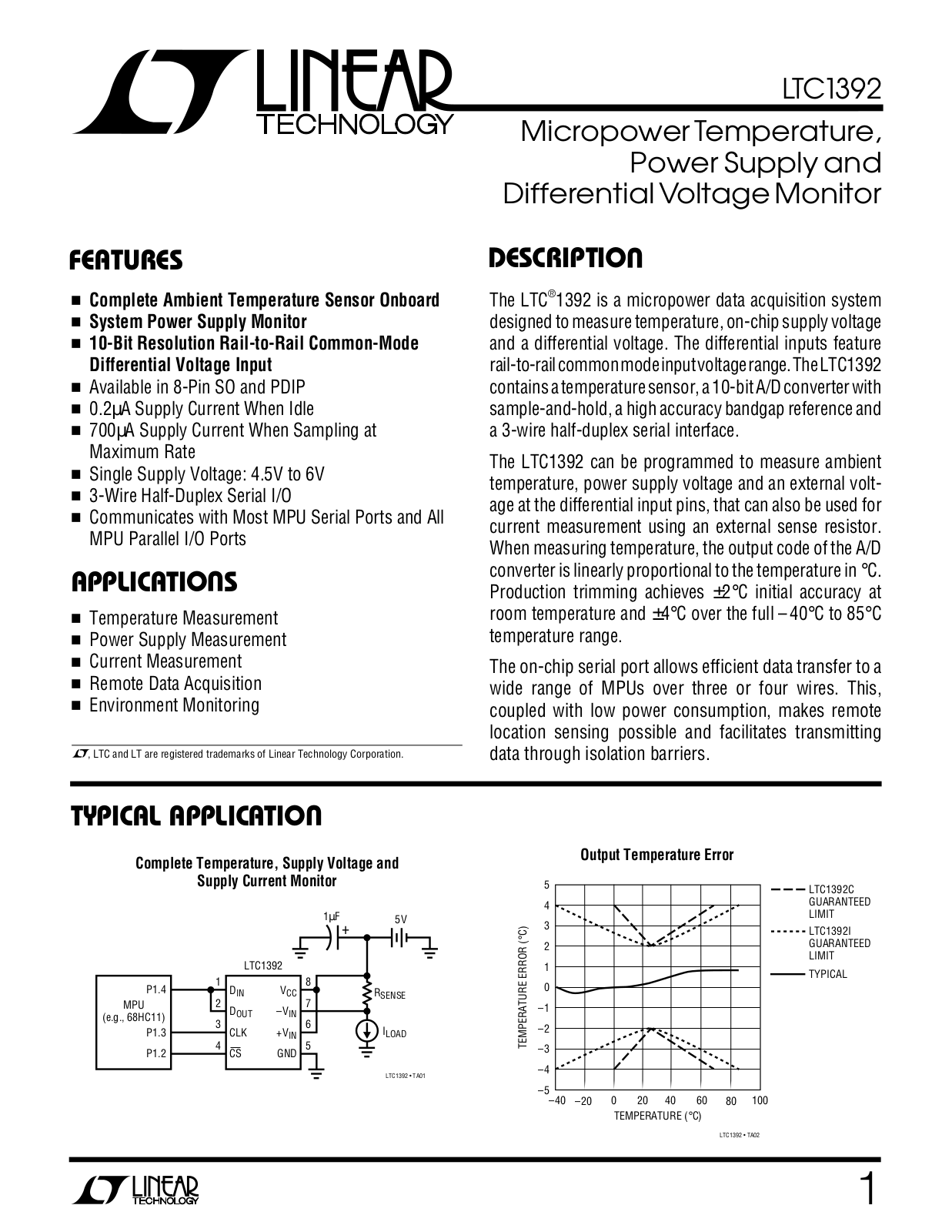 Linear Technology LTC1392 Datasheet