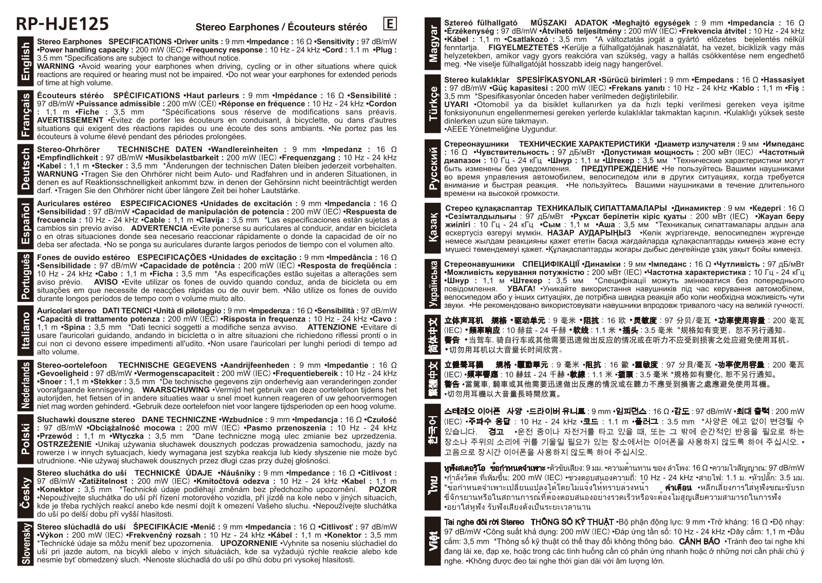 Panasonic RP-HJE125E-Z User Manual