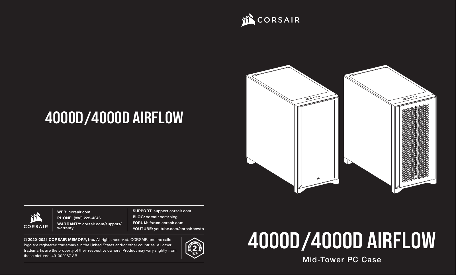 CORSAIR 4000D, 4000D AIRFLOW Users manual