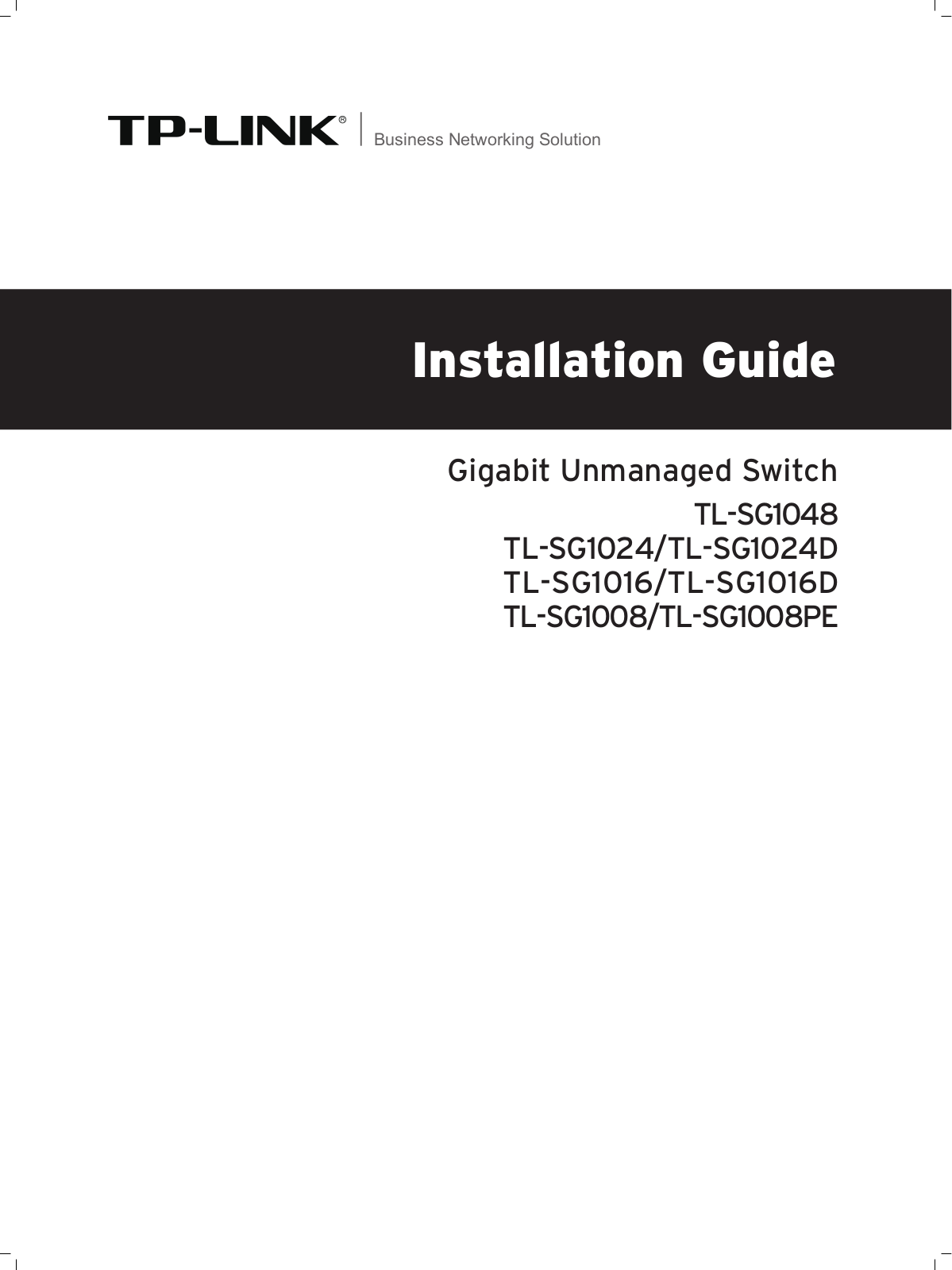 TP-Link TL-SG10160 Quick Installation Guide