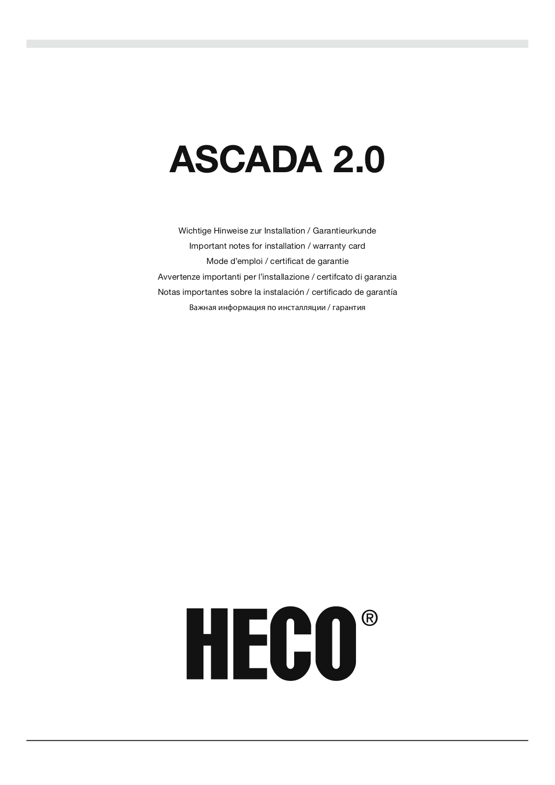 Heco Ascada 2.0 BTX Piano User Manual