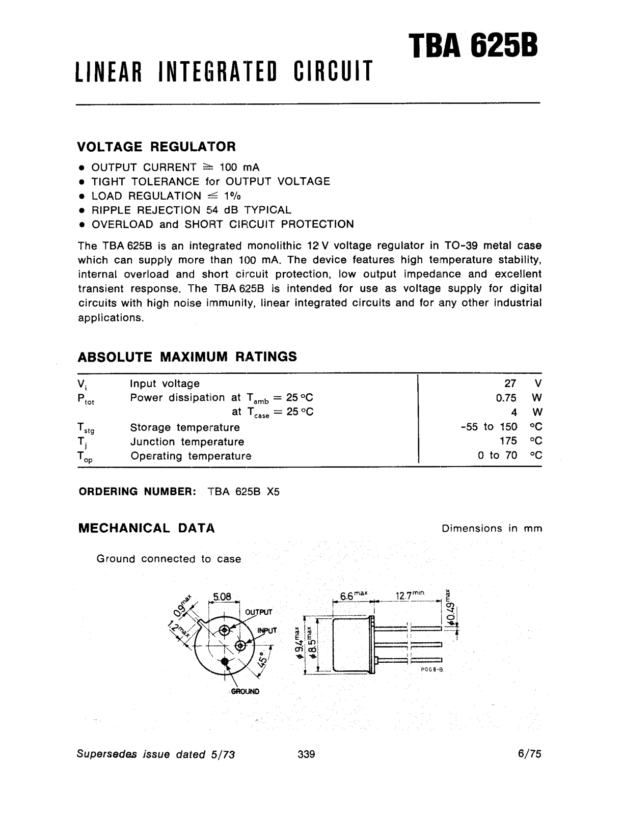 Datasheet TBA625B Specification - ManualMachine.com