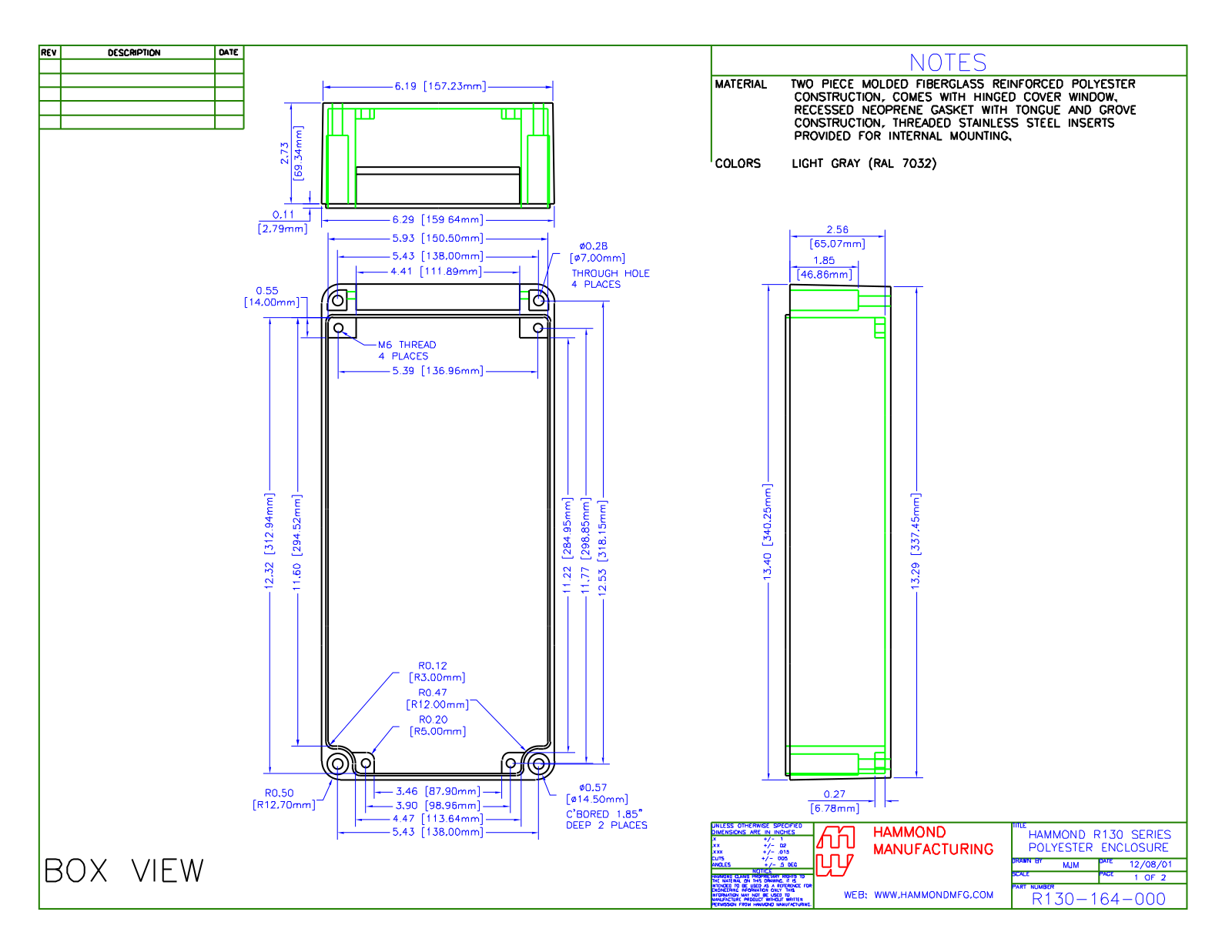 Hammond Manufacturing R130-164-000 technical drawings