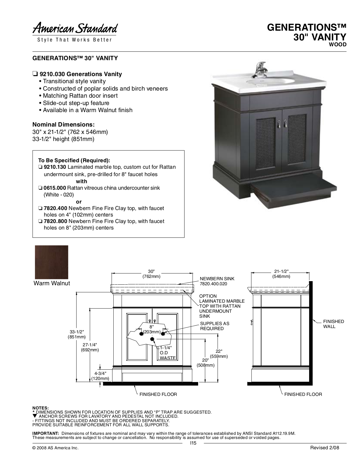 American Standard 9210.030 User Manual