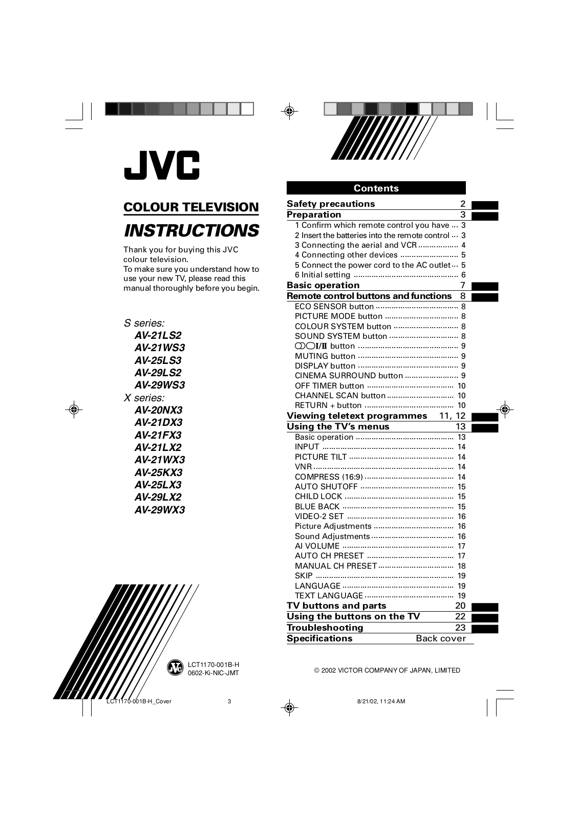 JVC AV-2968TEE, AV-29LX2/-A User Manual