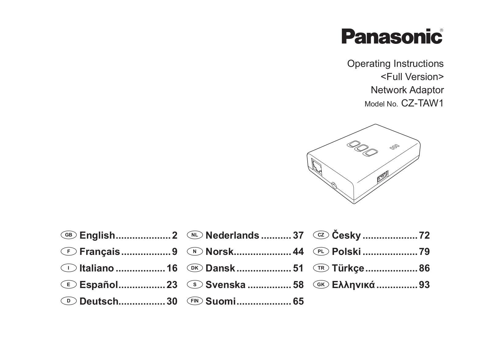 Panasonic CZTAW1 Operating Instructions