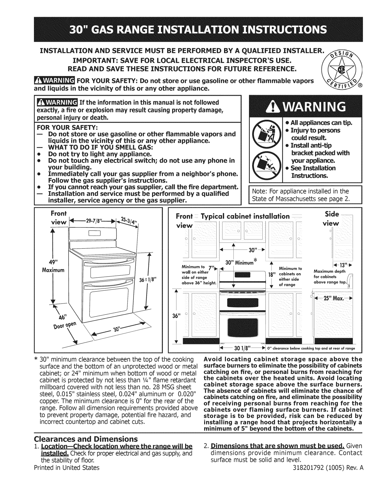 Frigidaire FGGF304DLB1, FGGF304DLB3, FGGF304DLF1, FGGF304DLF2, FGGF304DLF3 Installation Guide - ManualMachine.com