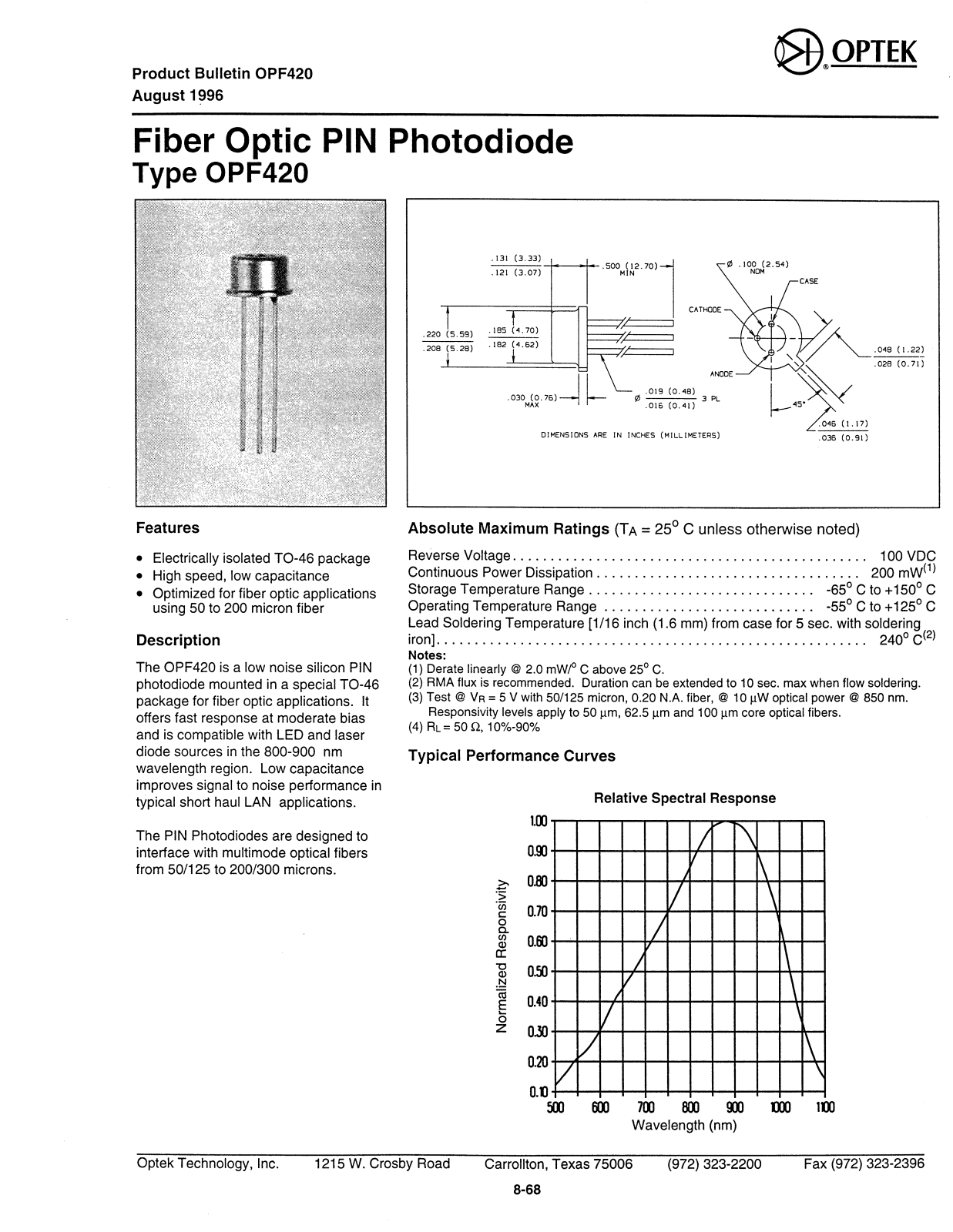 Datasheet OPF420 Datasheet (OPTEK) - ManualMachine.com