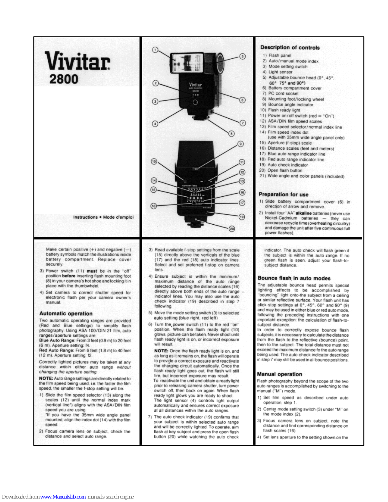 Vivitar 2800 Instructions Manual