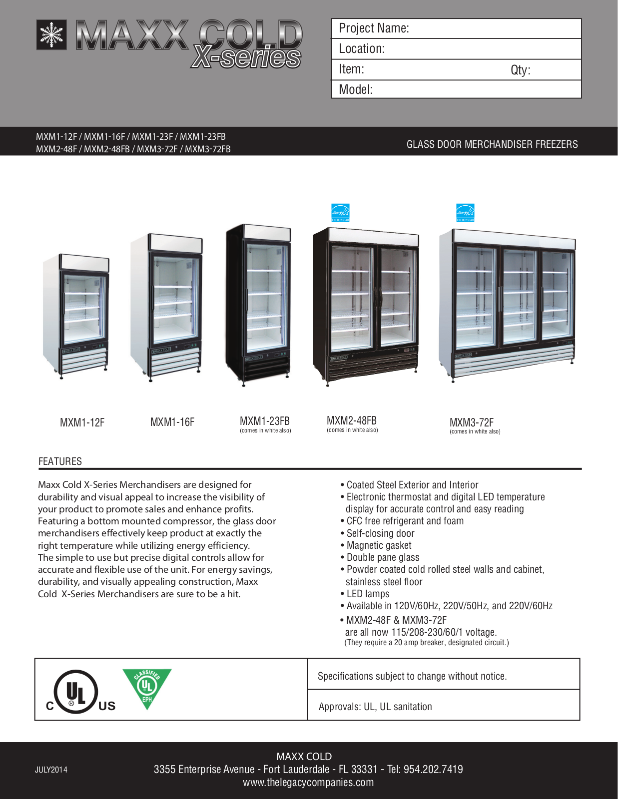 Maxx Cold MXM248FB, MXM248F, MXM372F, MXM372FB Specifications