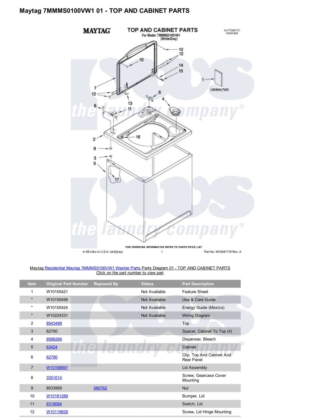 Maytag 7MMMS0100VW1 Parts Diagram