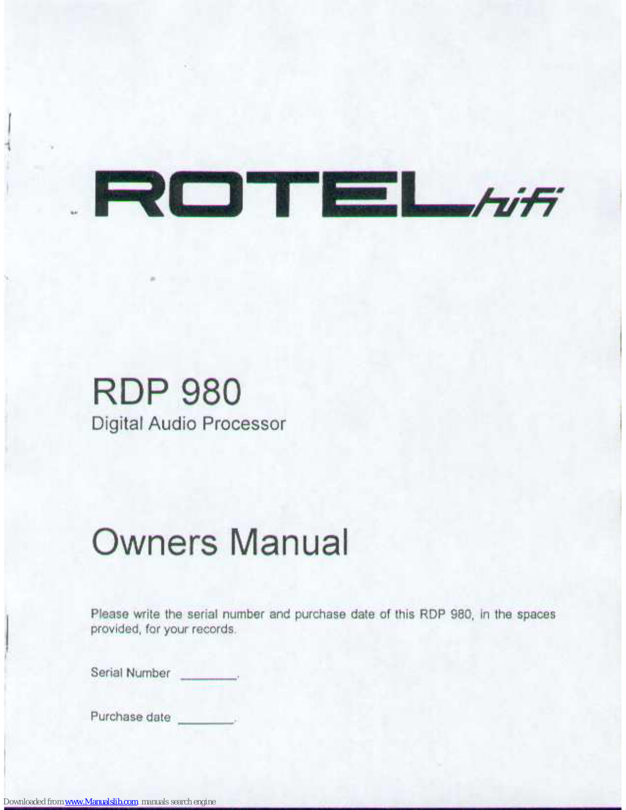 Rotel Digital Audio Processor RDP 980 Owner's Manual