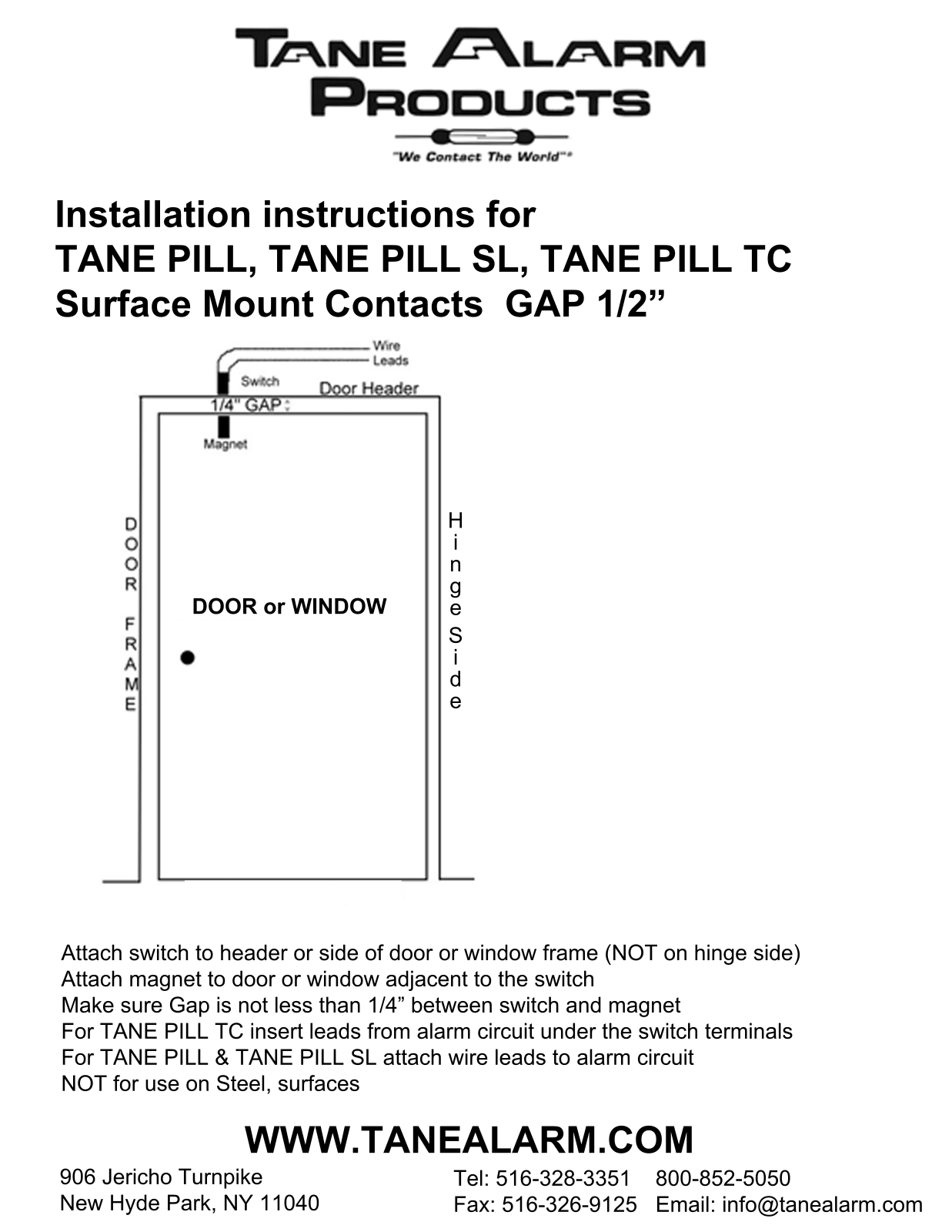 Tane TANE-PILL-TC, TANE-PILL, TANE-PILL-SL Installation Instructions