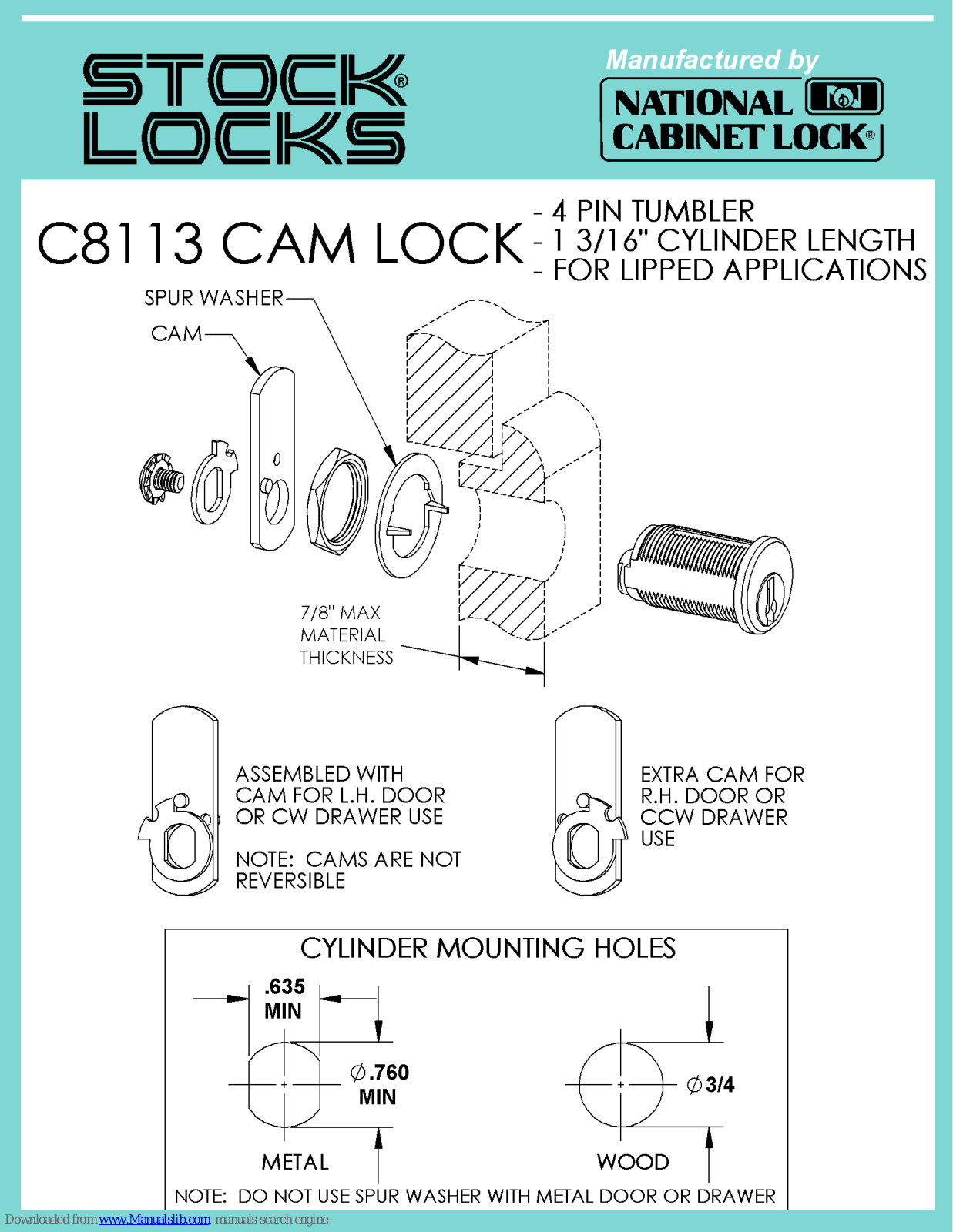 National Cabinet Lock C8113 Dimensional Drawing - ManualMachine.com