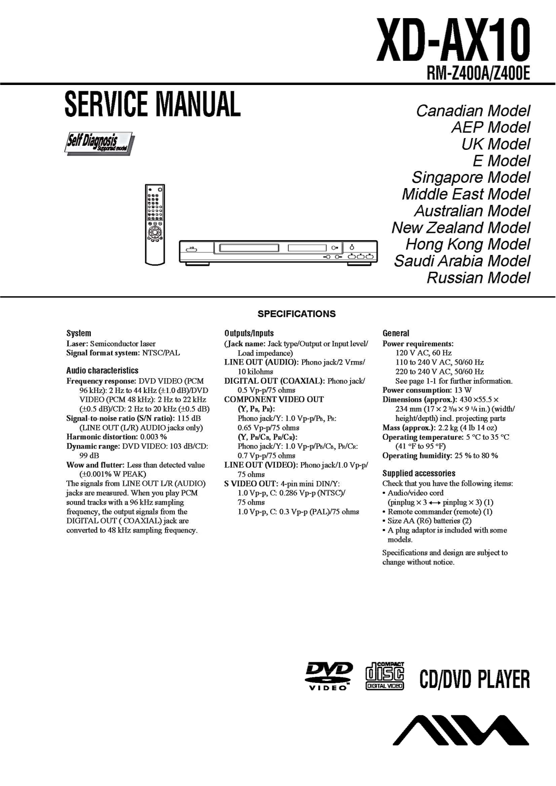 Aiwa XD-AX10 Service Manual