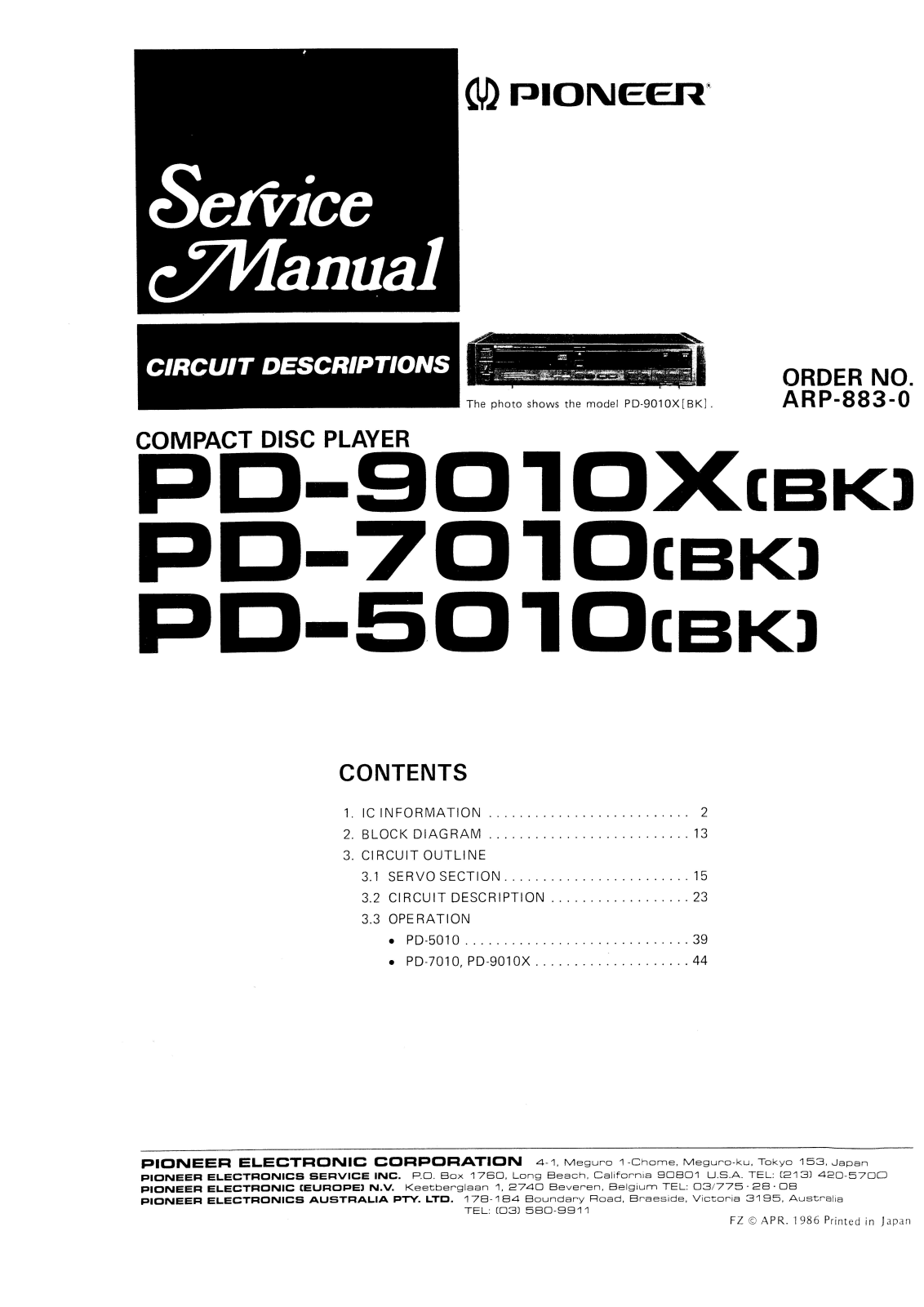 Pioneer PD-5010, PD-7010, PD-9010 Schematic