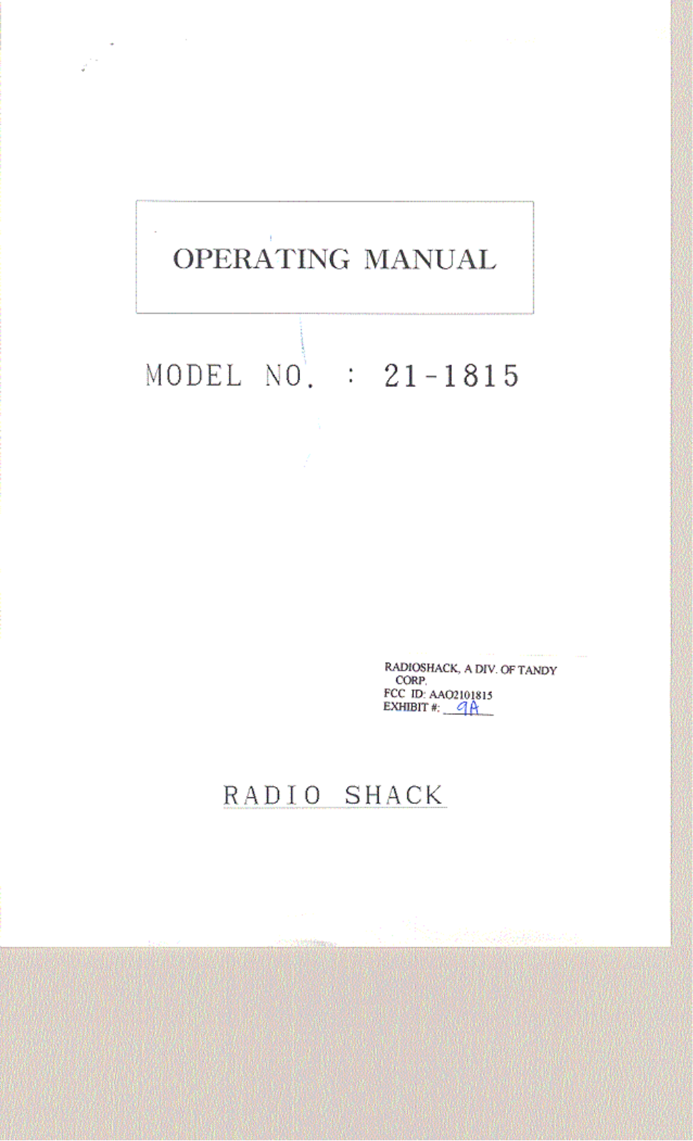 Radio Shack 2101815 Users manual