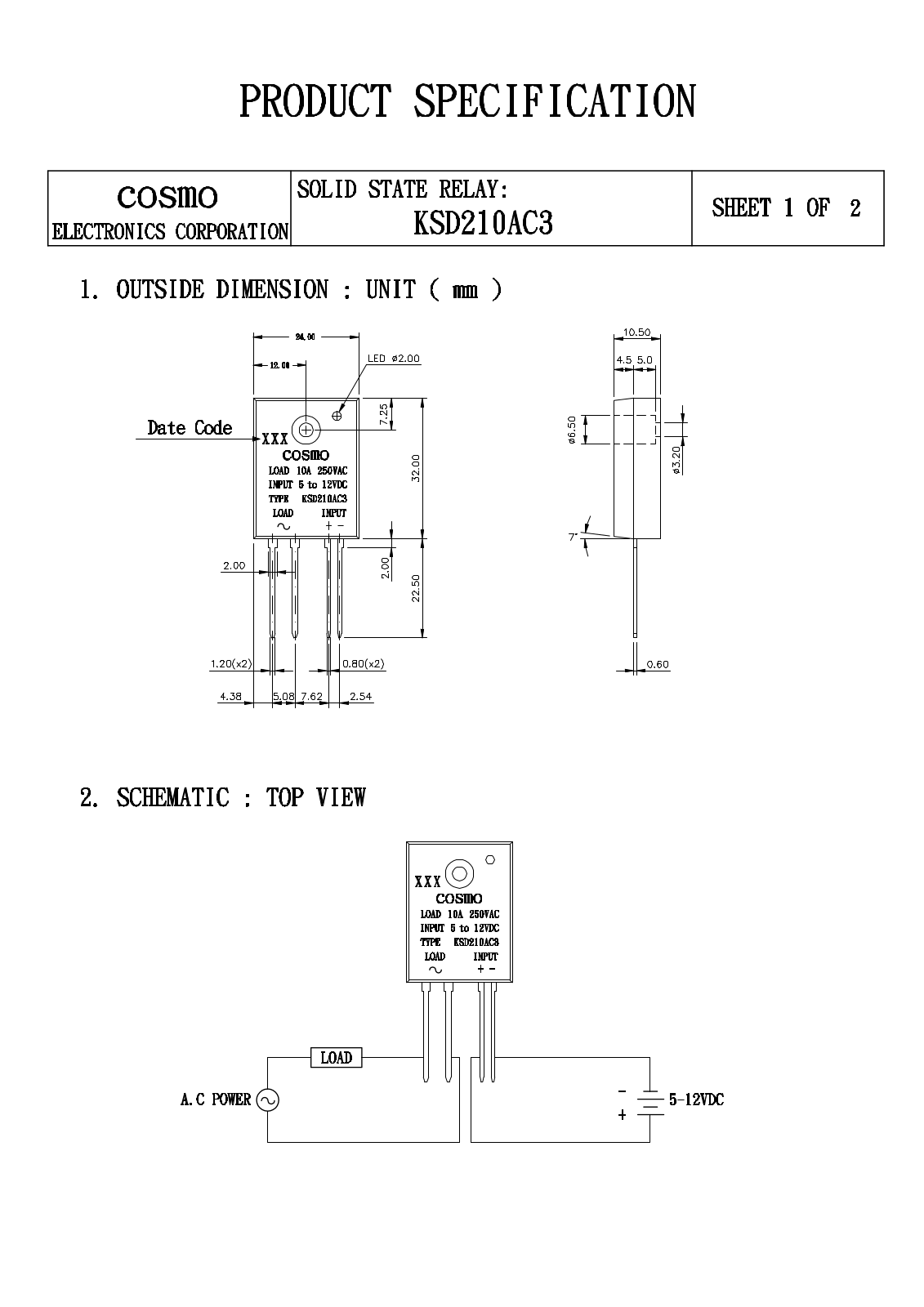 COSMO KSD210AC3 Datasheet