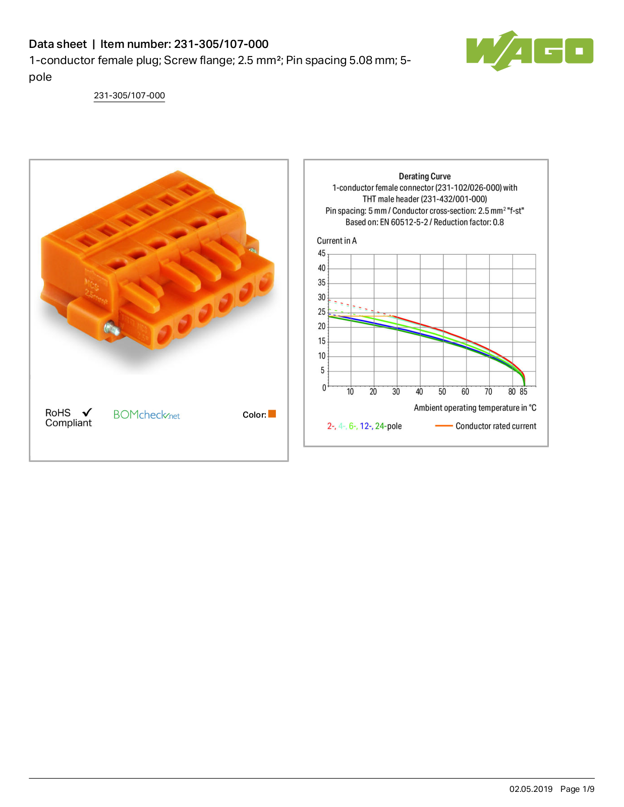 Wago 231-305/107-000 Data Sheet