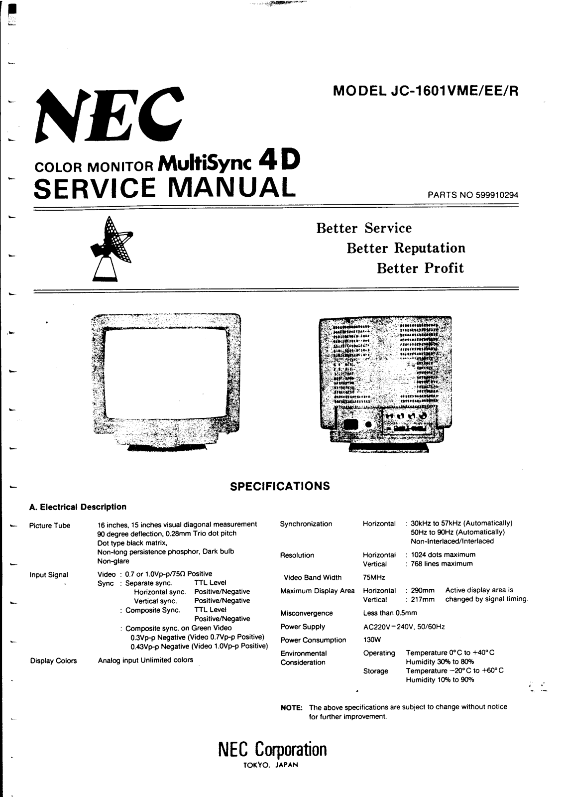 NEC JC1601VME, JC1601EE, JC1601R Service Manual