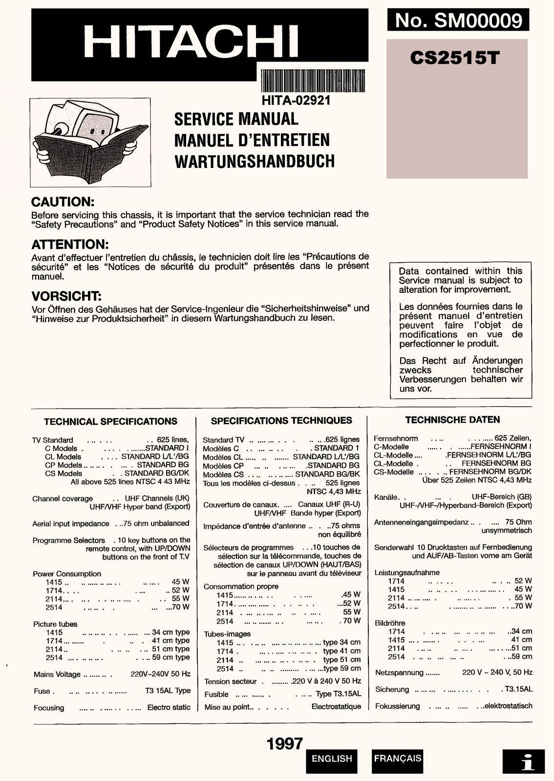 Hitachi CS2515T Service Manual