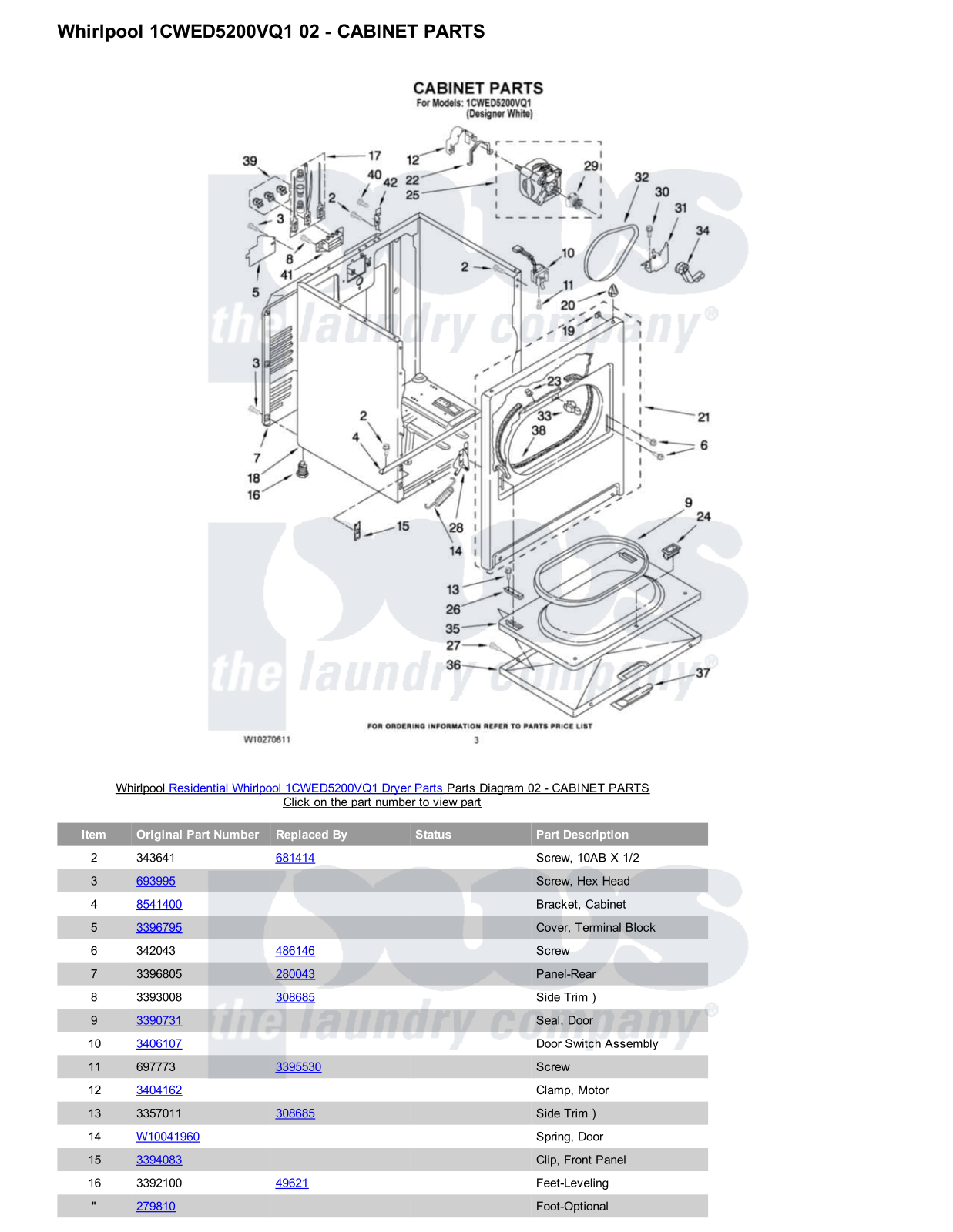 Whirlpool 1CWED5200VQ1 Parts Diagram