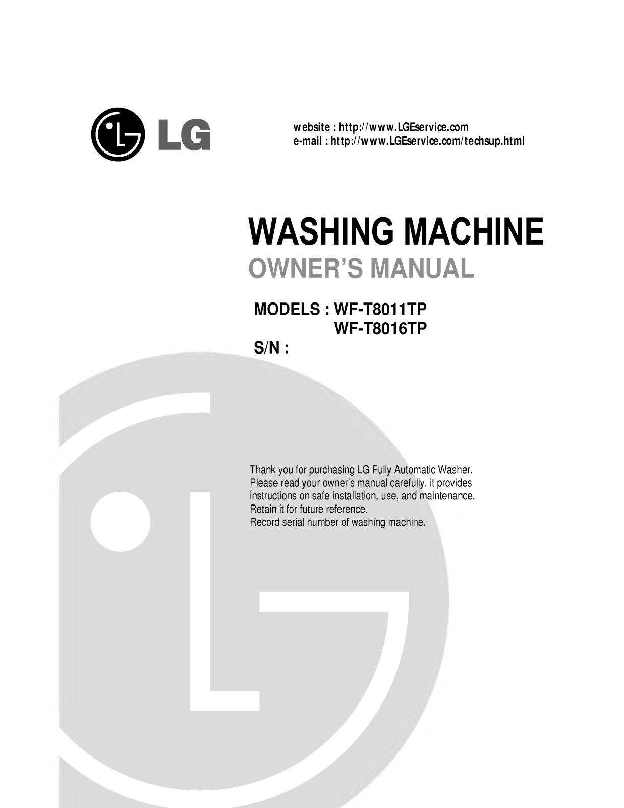 LG WF-T8016TP User Manual