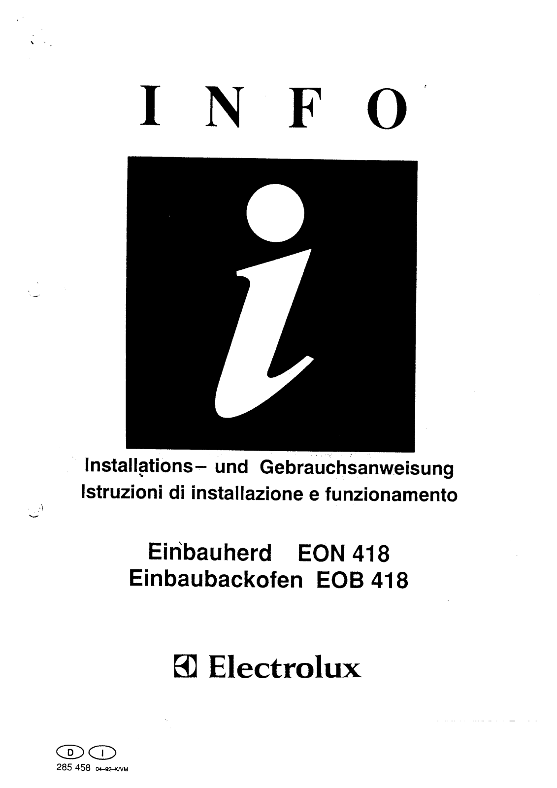 Electrolux EON418, EOB418 User Manual