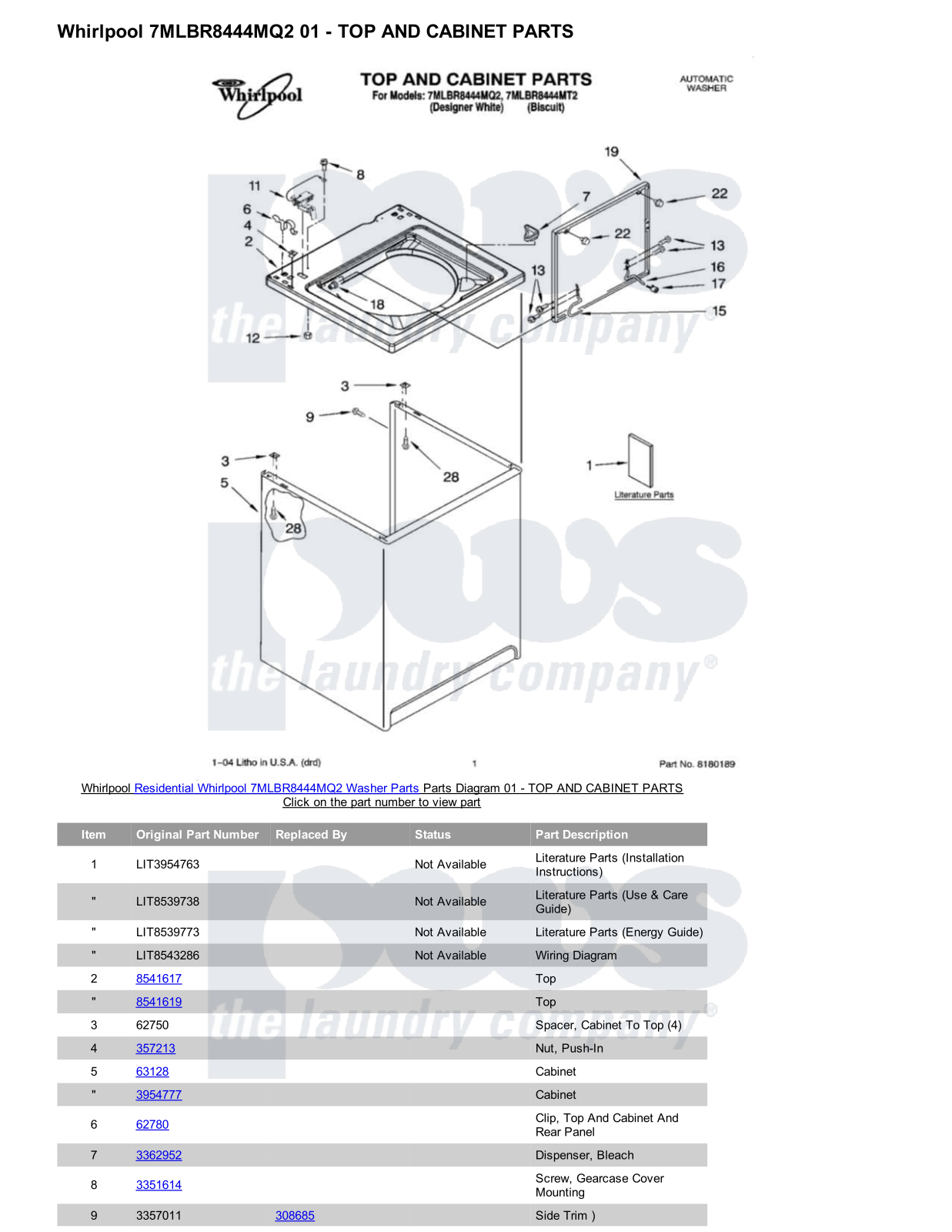 Whirlpool 7MLBR8444MQ2 Parts Diagram