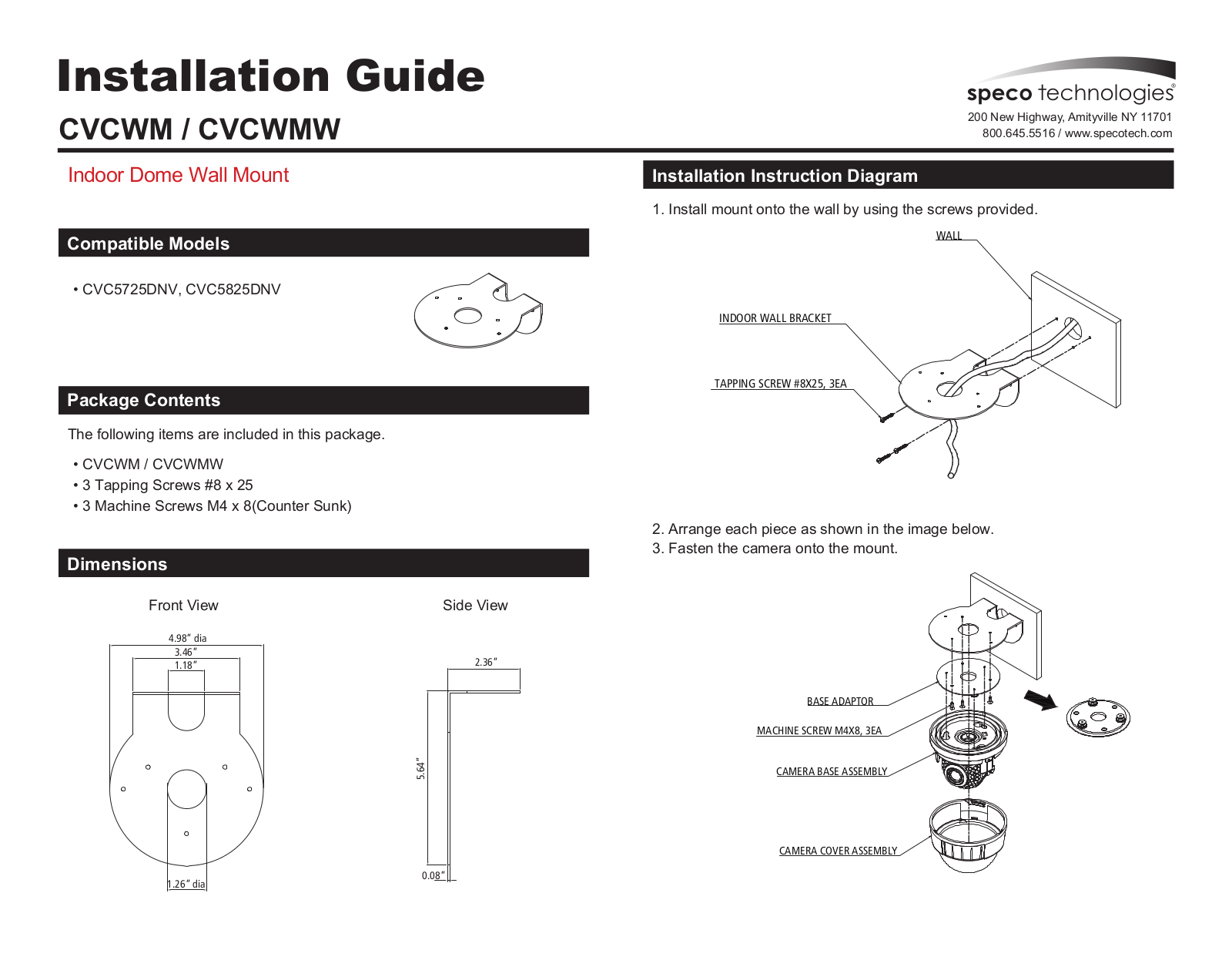 Speco CVCWM Installation Guide